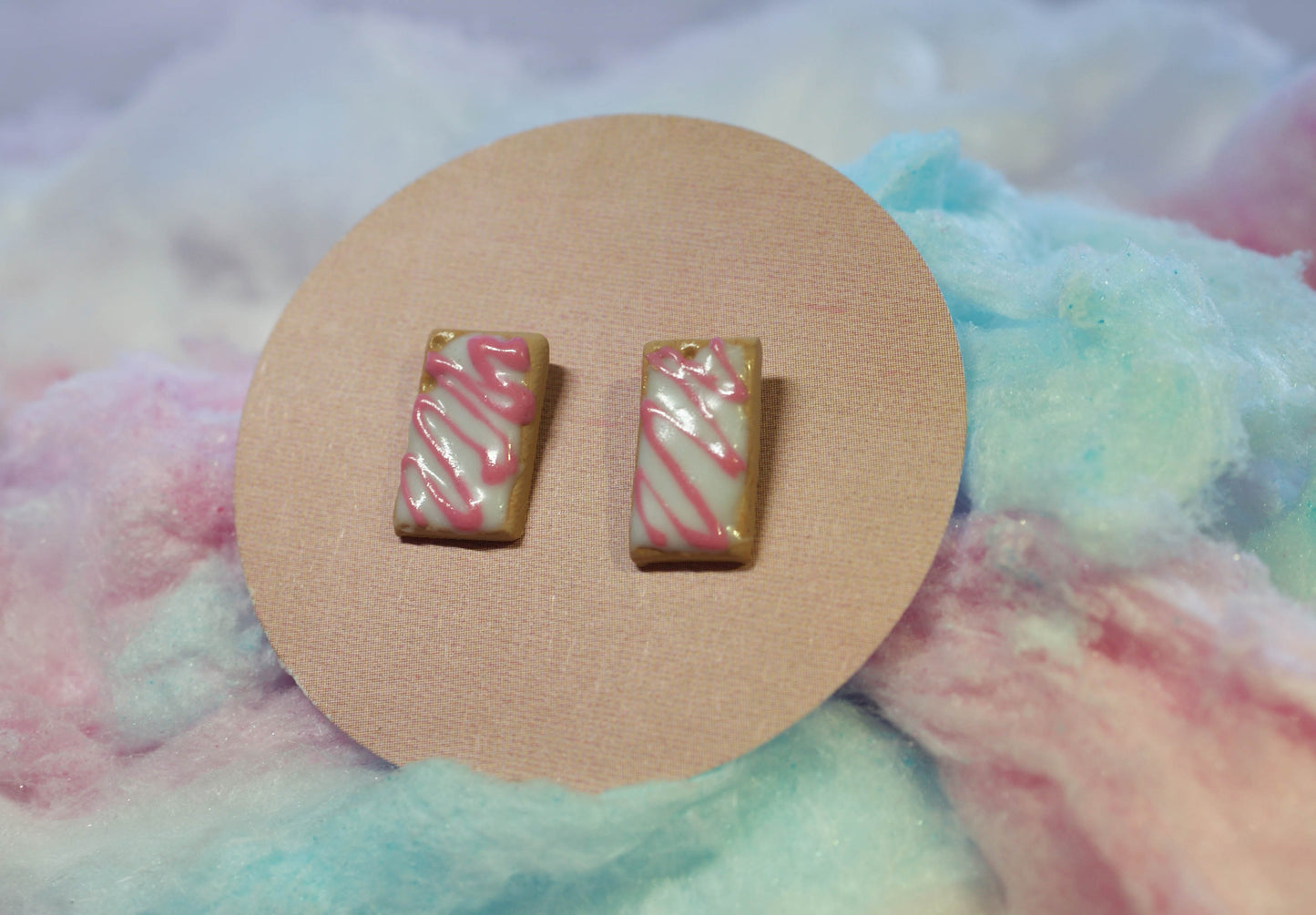 Strawberry Vanilla Swirl Pop-Tart Handmade Stud Earrings