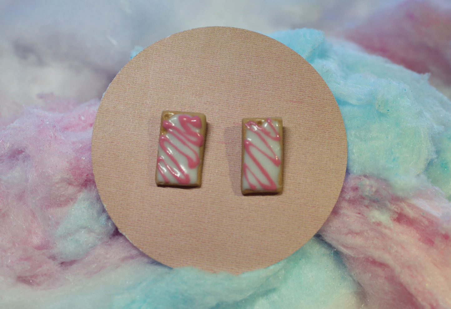 Strawberry Vanilla Swirl Pop-Tart Handmade Stud Earrings