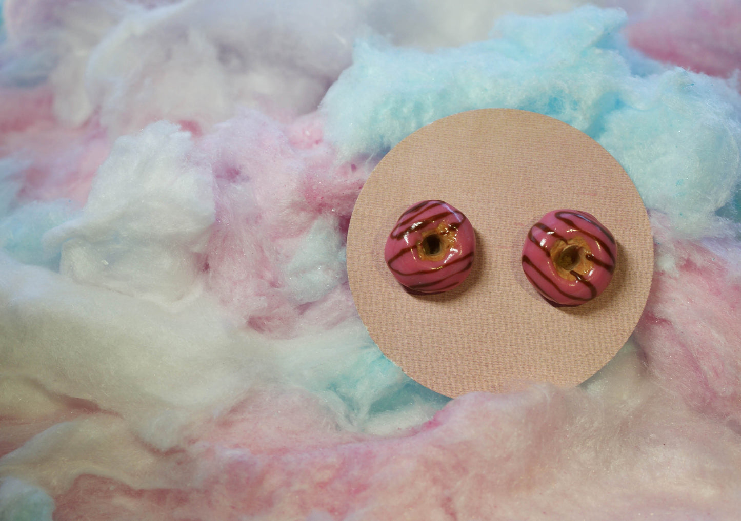 Strawberry Donut with Chocolate Swirl Handmade Stud Earrings