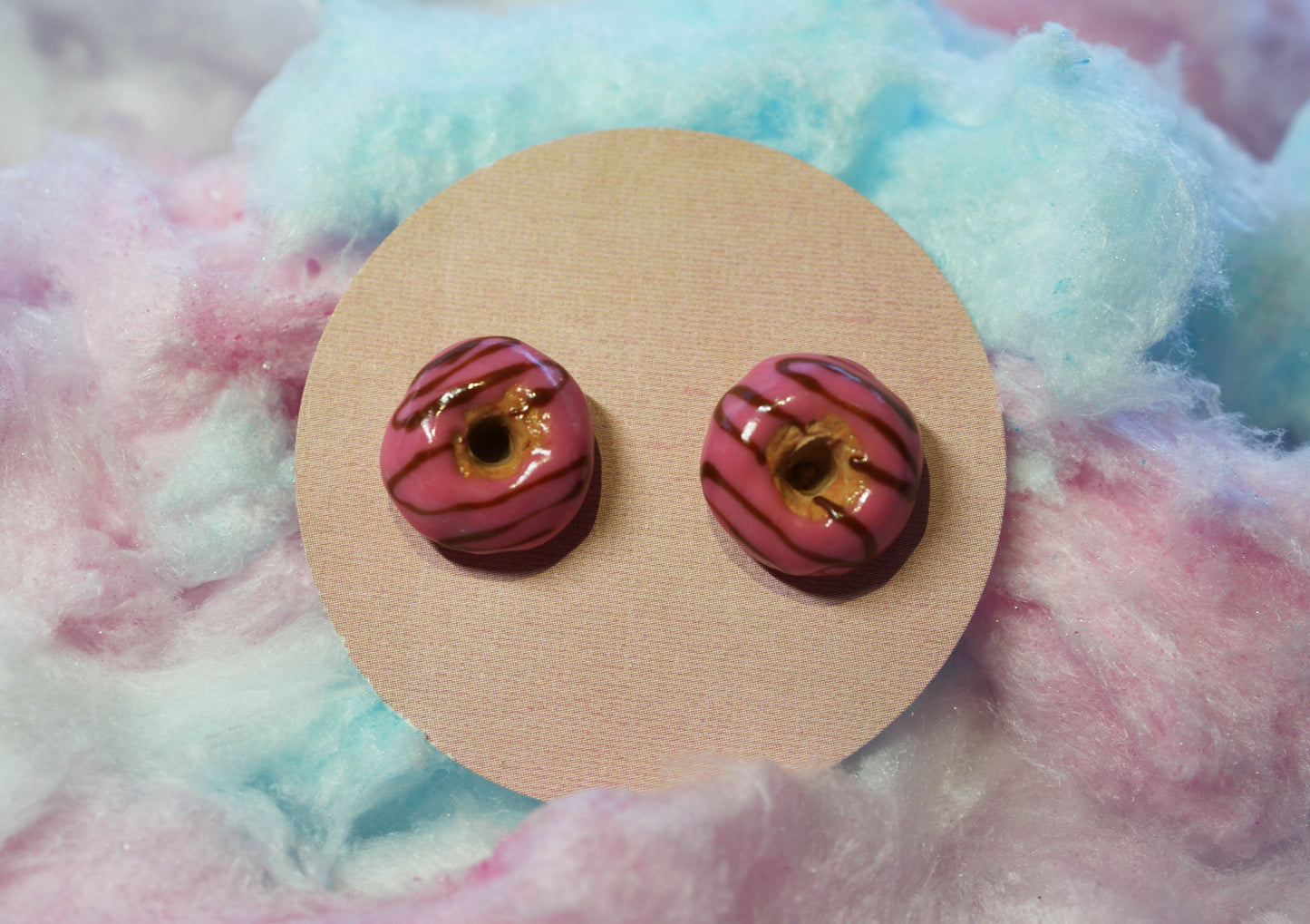 Strawberry Donut with Chocolate Swirl Handmade Stud Earrings