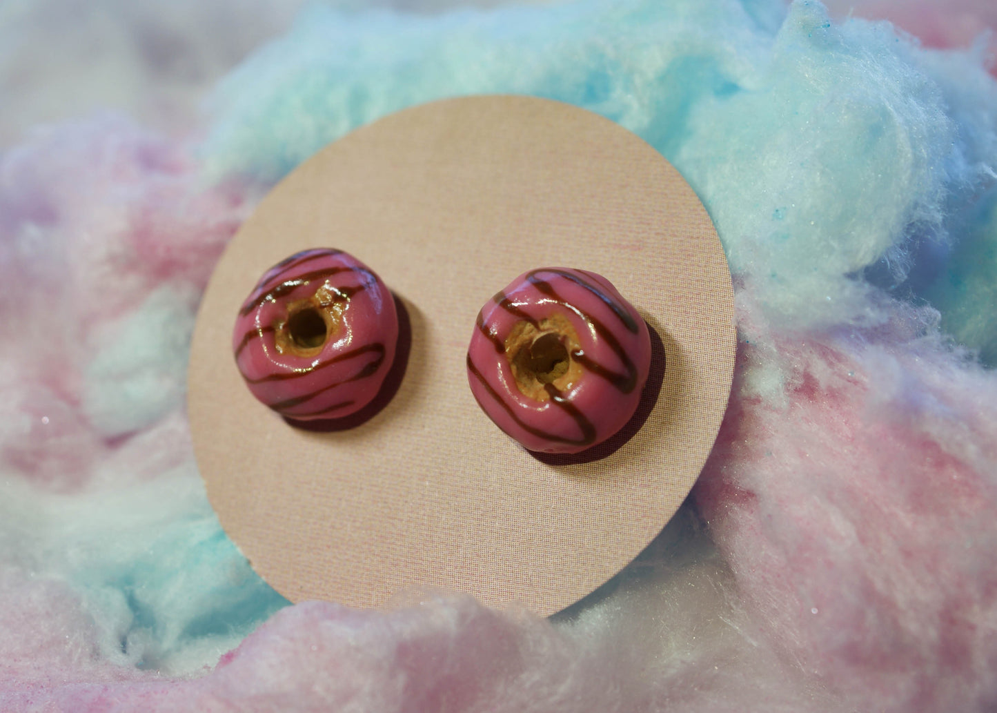 Strawberry Donut with Chocolate Swirl Handmade Stud Earrings