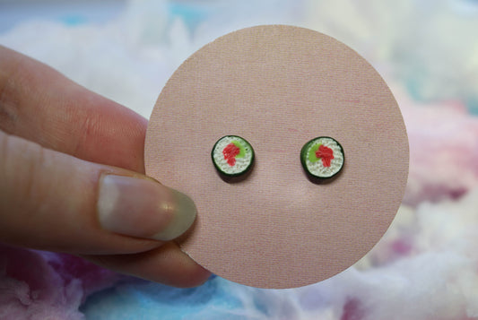 Salmon Sushi Roll Handmade Stud Earrings