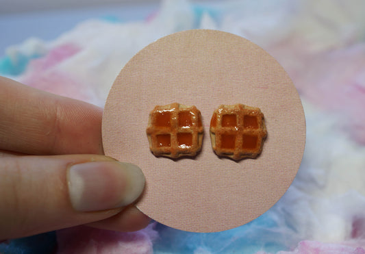 Waffles with Syrup Handmade Stud Earrings